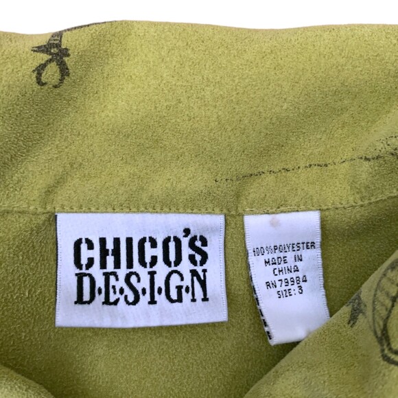 Vintage Chico’s Size 3 Button Front Blouse Shirt Lime Green Faux Suede Western - Picture 4 of 10